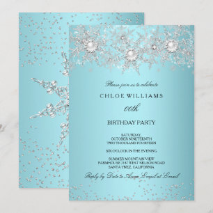 Invitación Cristal Azul Turquesa Perla Copo de Nieve Plateado