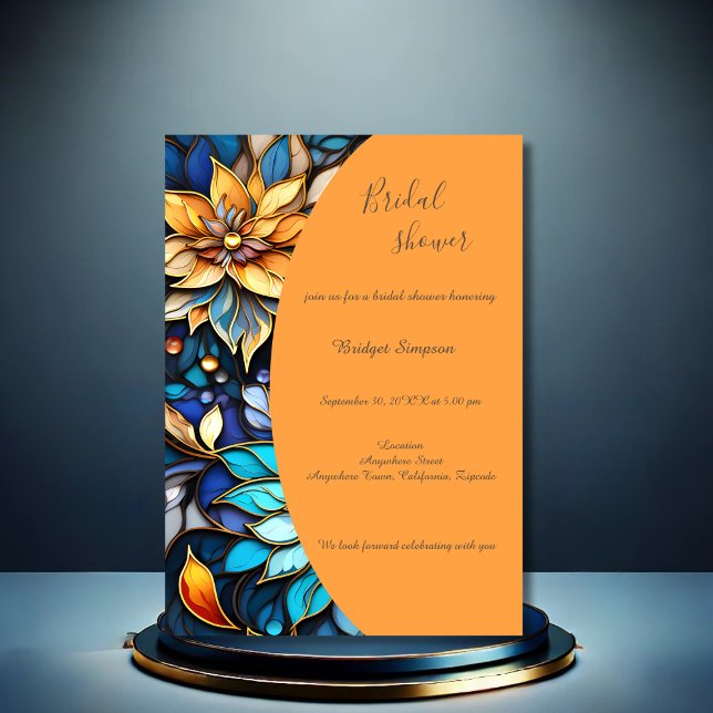 Invitación Cristal azulado floral azul y dorado elegante novi (Subido por el creador)