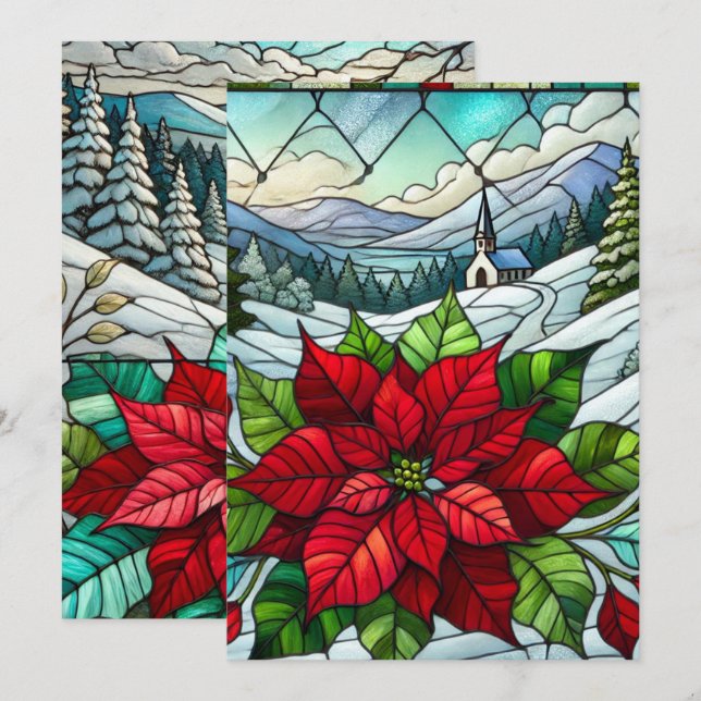 Invitación Cristal con manchas de poinsettia de invierno (Anverso / Reverso)