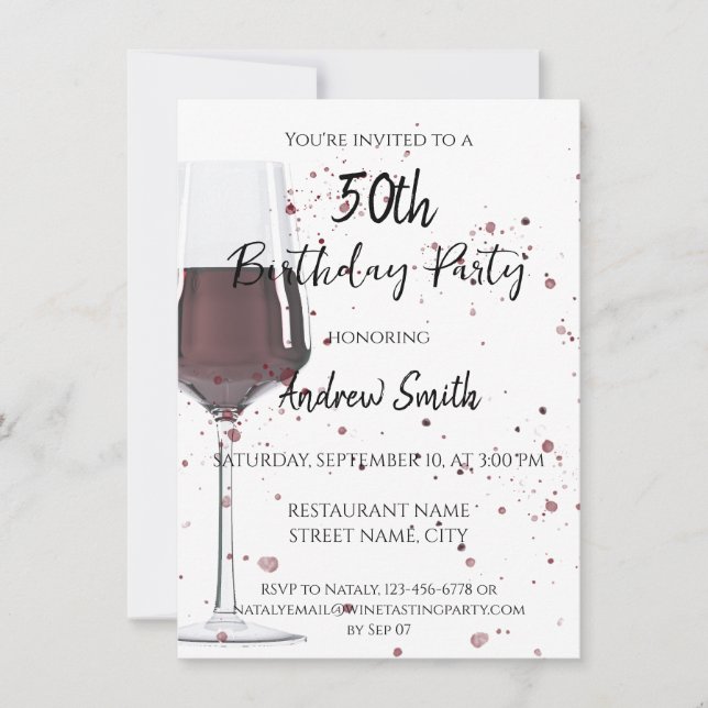 Invitación Cristal de acuarela de vino tinto (Anverso)