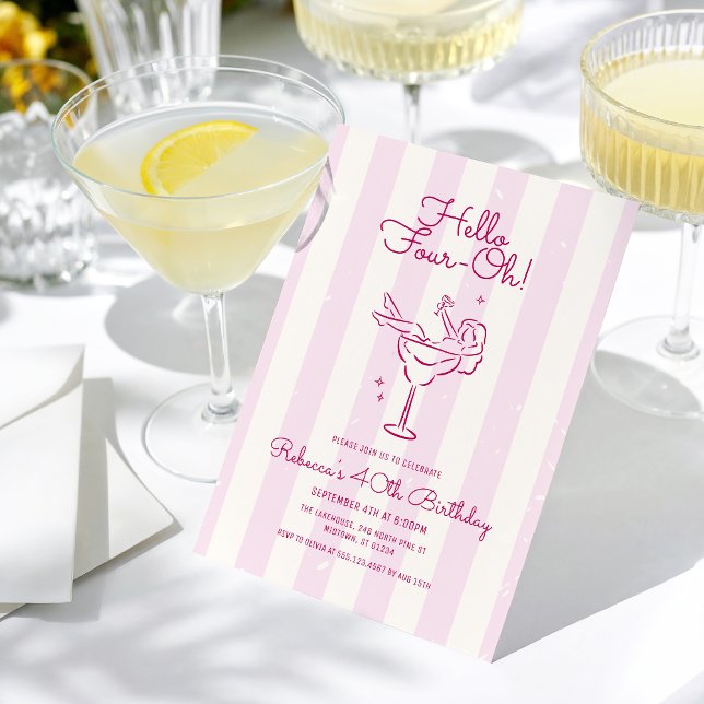 Invitación Cristal de cóctel con mano de Retro Rosado 40 cump (Subido por el creador)