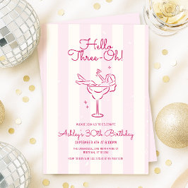 Invitación Cristal de cóctel de mano rosada retro 30 cumpleañ