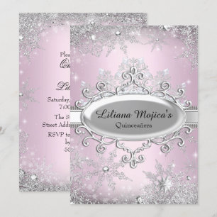 Invitación Cristal de copo de nieve rosa claro Princesa Quinc