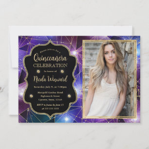 Invitación Cristal de Galaxia de Medianoche Púrpura foto de Q