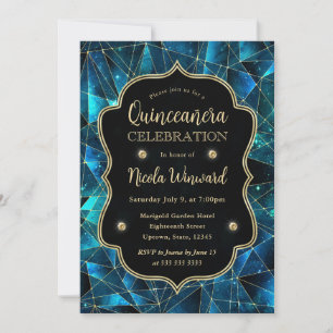 Invitación Cristal de Galaxia de Medianoche Verde Azul Quince