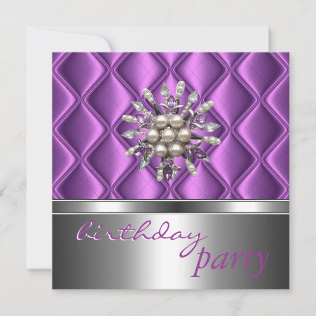 Invitación Cristal de Joyería Plateado Malva Púrpu (Anverso)