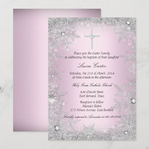 Invitación Cristal de plata rosa copo de nieve Bautizo/Bautis