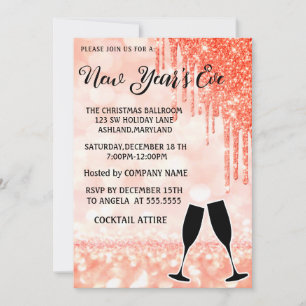 Invitación Cristal de vino de Año Nuevo rosa maravilloso, ele
