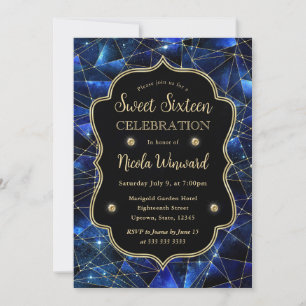 Invitación Cristal Galaxia Azul Medianoche Dulces Dieciséis f