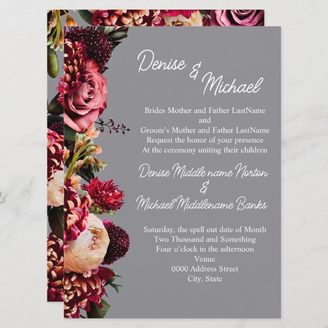 Invitación Cristal Piedra Cincelado Crisantemo (Anverso / Reverso)