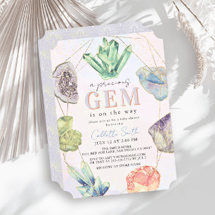 Invitación Cristales de Gemas Preciosas Fiesta de Bebé Niña