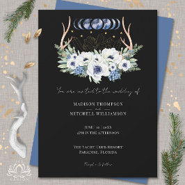 Invitación Cristales de Luna Flores Boda Boho Metafísica 