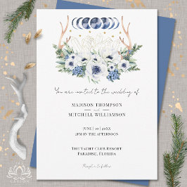 Invitación Cristales de Luna Flores Boho Metafísico Boda 