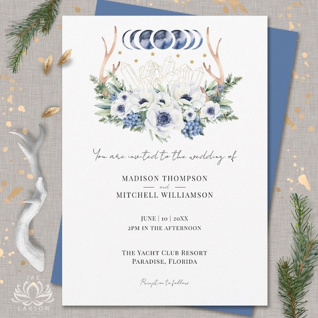 Invitación Cristales de Luna Flores Boho Metafísico Boda  (Subido por el creador)