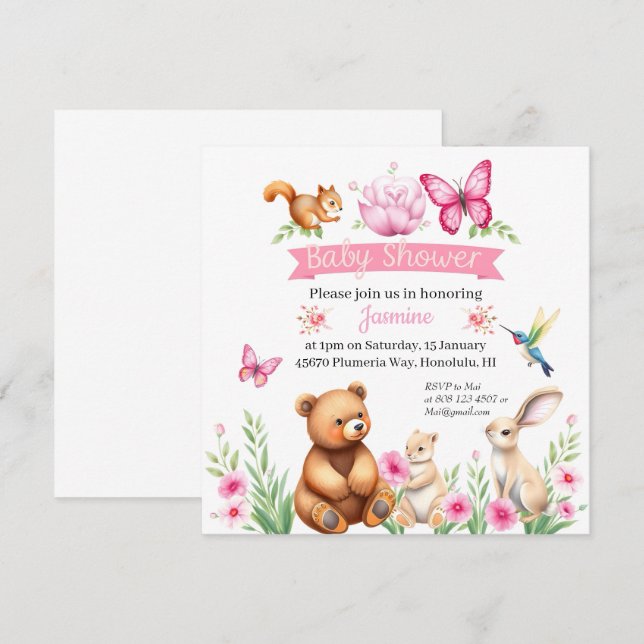 Invitación Cristales forestales chica ducha de bebé (Anverso / Reverso)