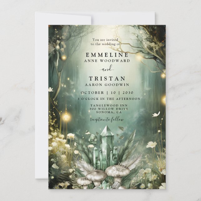 Invitación Cristales mágicos del Boda Esmeralda encantado (Anverso)