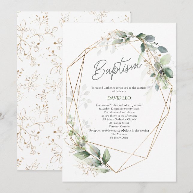 Invitación Cristalización, acuarela, vegetación, bautismo (Anverso / Reverso)
