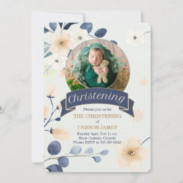 Invitación Cristalización azul para niños con flores amarilla