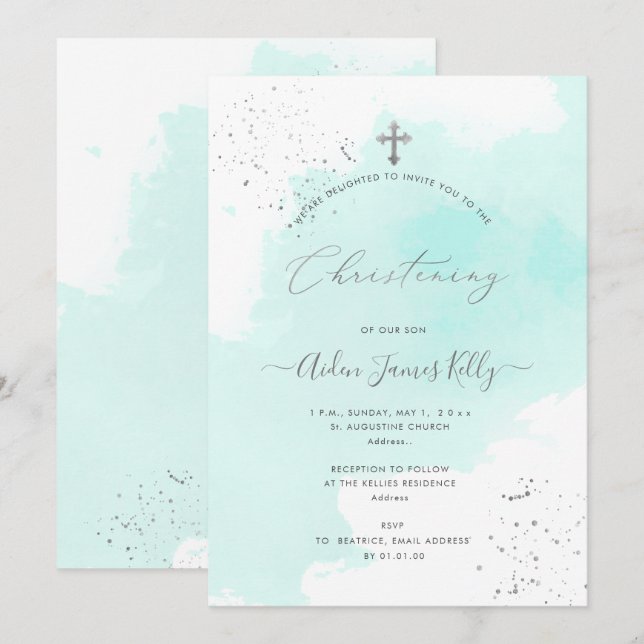 Invitación Cristalización de color azul PixDezines Aqua (Anverso / Reverso)