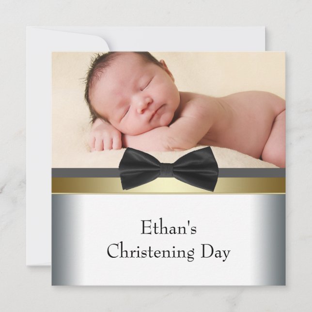Invitación Cristalización de foto de bebé de bebé de Black Wh (Anverso)