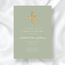 Invitación Cristalización de la Cruz Verde de Madera Religios