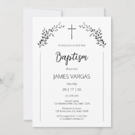 Invitación Cristalización. Hojas elegantes bautismo floral