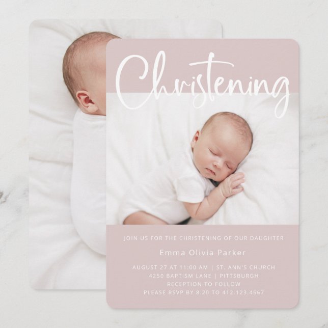 Invitación Cristalización| Rosa simple mínimo con dos fotos (Anverso / Reverso)
