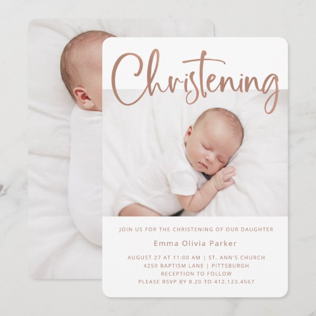 Invitación Cristalización | Simple Minimal Rosa Gold Dos foto (Anverso / Reverso)