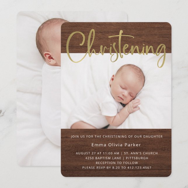 Invitación Cristalización| Simple Rustic y Gold Dos fotos (Anverso / Reverso)
