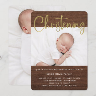 Invitación Cristalización  Simple Rustic y Gold Dos fotos