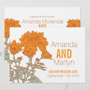 Invitación Cristantemo nupcial blanco naranja reprogramado