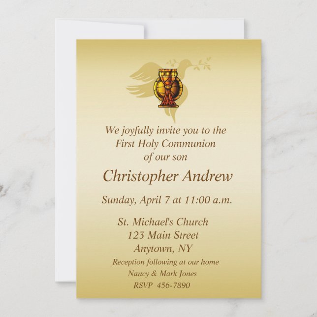 Invitación cristiana cálida, eucarística y paloma (Anverso)