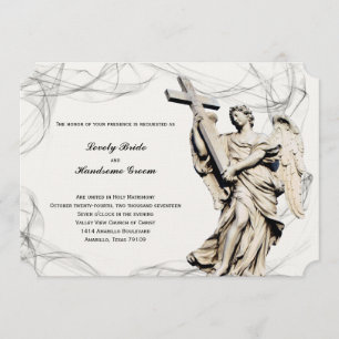 Invitación cristiana cruzada de la boda del ángel