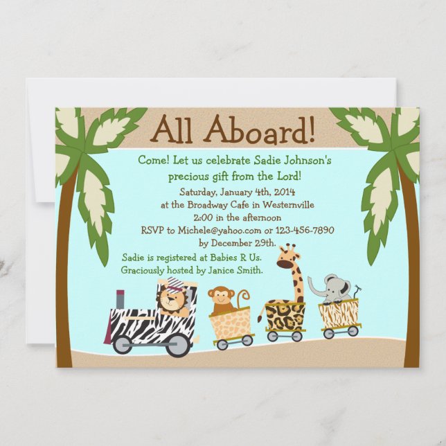 Invitación cristiana de Baby Shower del tren (Anverso)