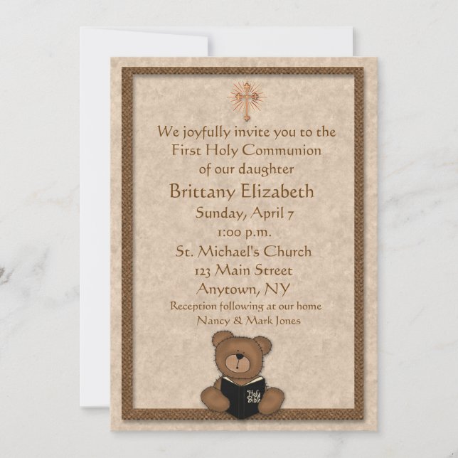 Invitación cristiana del oso de peluche (Anverso)