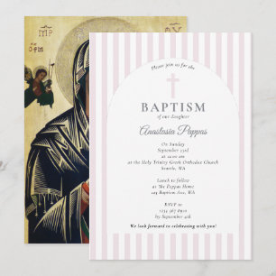 Invitación Cristianismo ortodoxo griego bautismo Chica rosa R