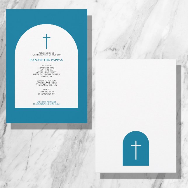 Invitación Cristianismo ortodoxo griego bautizo arca azul (Subido por el creador)