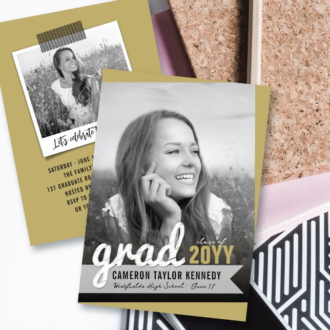 Invitación Críticas de Big Grad Foto Partido Moderno de Gradu (Subido por el creador)