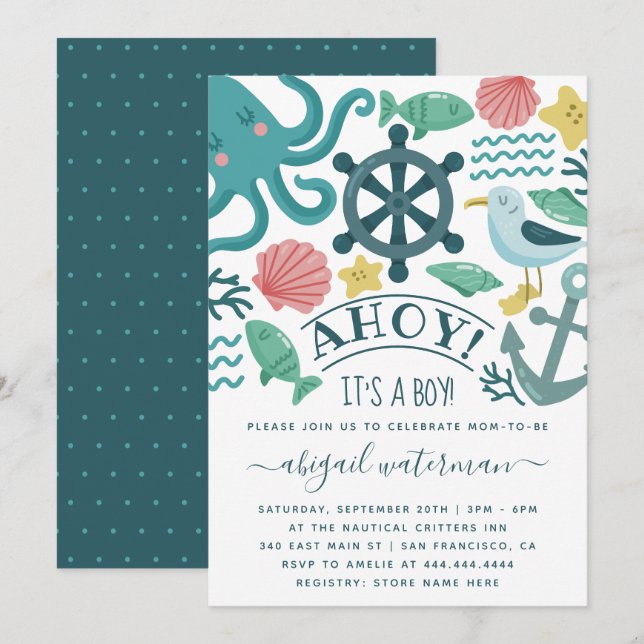 Invitación Críticas náuticas al mar son un niño Baby Shower (Anverso / Reverso)