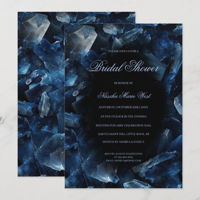 Invitación Críticos de bruja azul oscuro de boho negro ducha  (Anverso / Reverso)