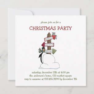 Invitación Critters a los Navidades Pingüino y Señal