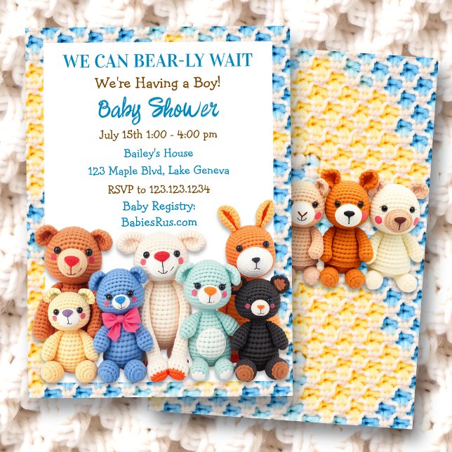 Invitación Crocheted Stuffed Animals Boy's Baby Shower (Subido por el creador)