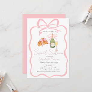 Invitación Croissant Parisino Lazo Rosa Champagne Dulces 16
