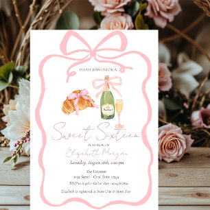 Invitación Croissant Parisino Lazo Rosa Champagne Dulces 16