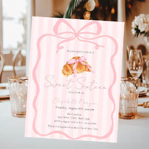Invitación Croissant Parisino Lazo Rosa Rayas Rosadas Sweet 1