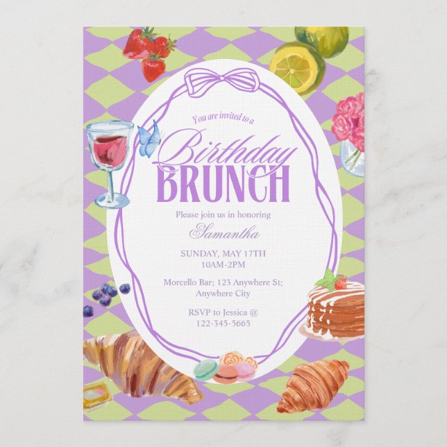 Invitación Croissant Pastel Birthday Brunch  (Anverso)