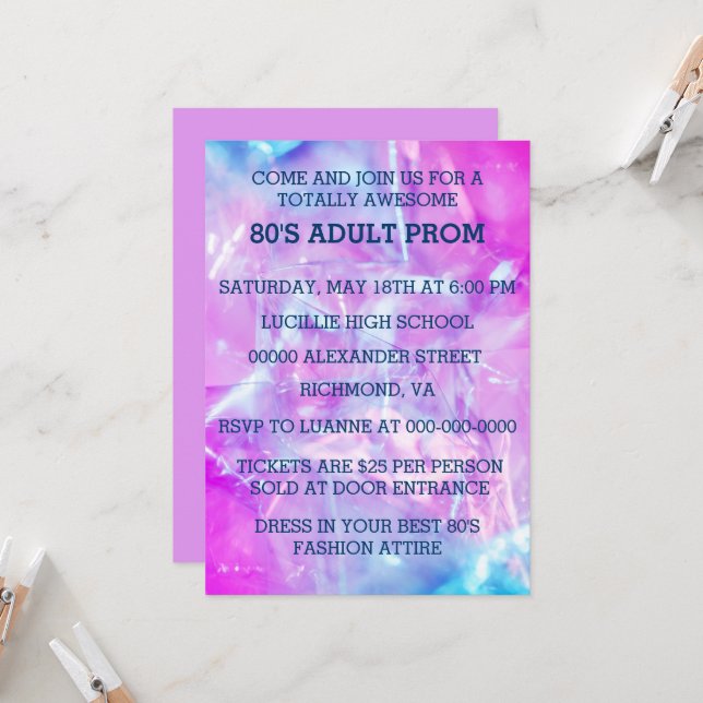 Invitación Crom de adultos de los años 80 (Anverso/Reverso In Situ)