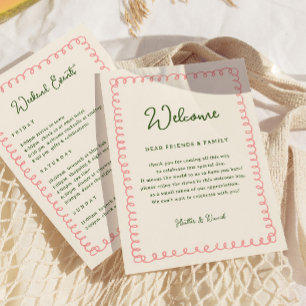 Invitación Cronograma de carta de bienvenida rosa y verde