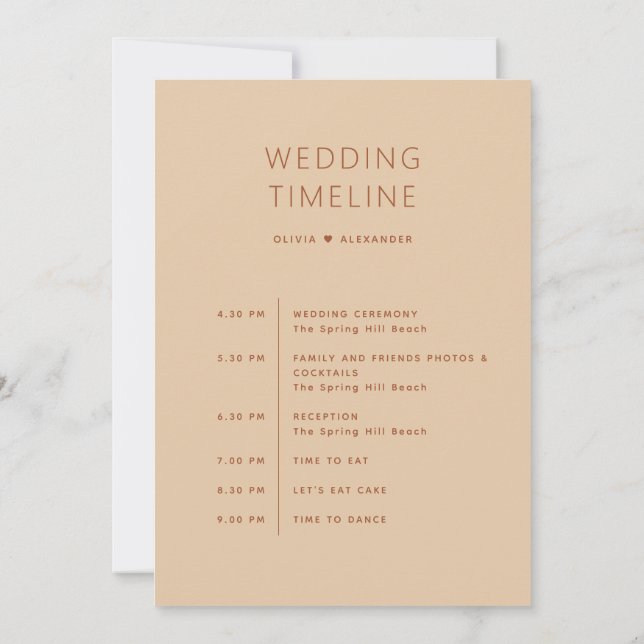 Invitación Cronología de Boda de Arena de Melocotón Cálido |  (Reverso)
