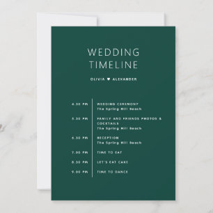 Invitación Cronología de boda en verde azulado profundo. Itin